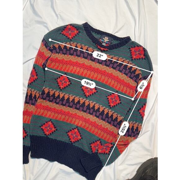 Vintage Geometric RAF Knit Sweater. Green & Orange Size Large. Royal Air Force - Picture 3 of 3